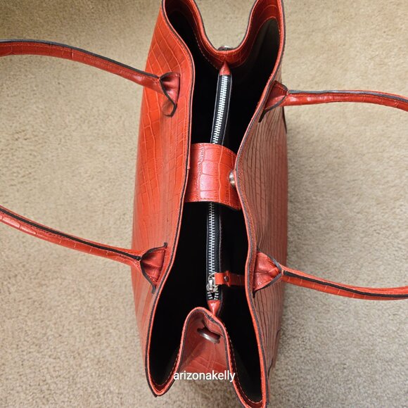 Claudia Firenze Croc Leather Tote Burnt Orange Rust Genuine Italian Leather - Picture 7 of 16